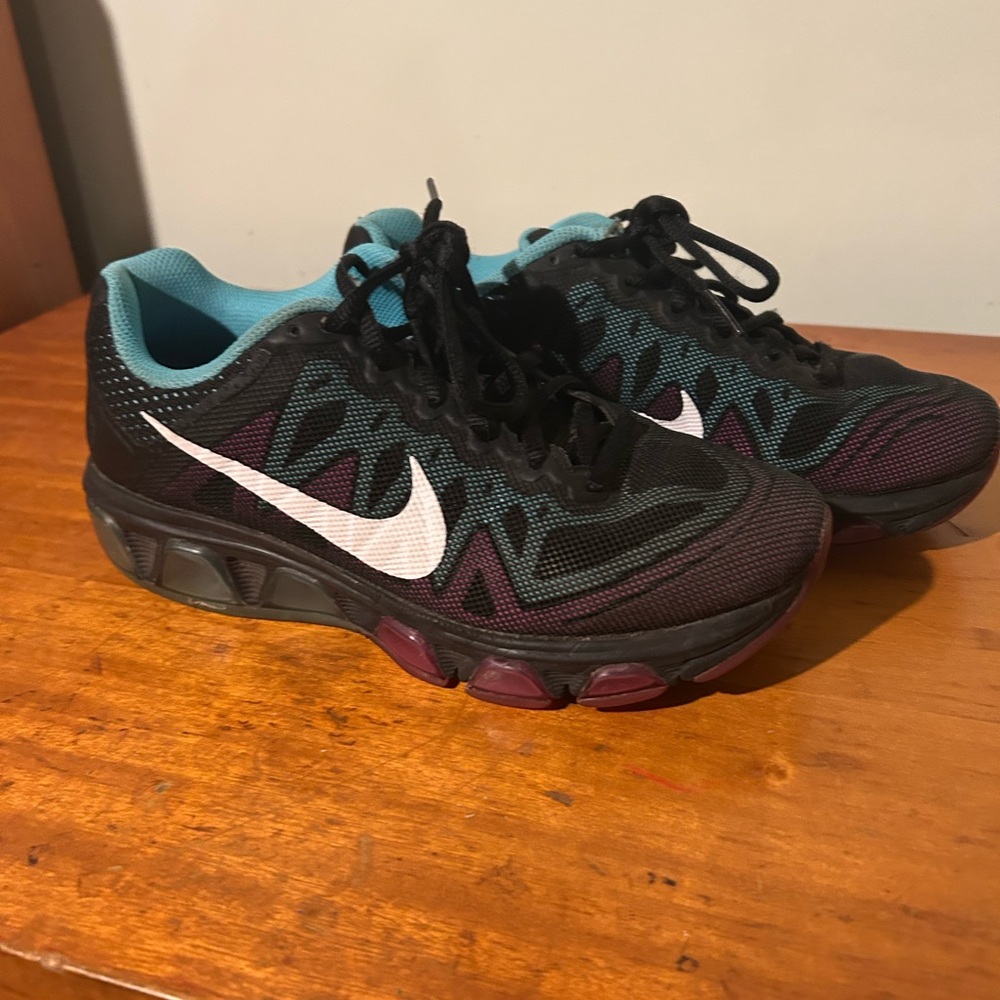Nike Black Teal Purple Athletic Sneakers with White Swoosh